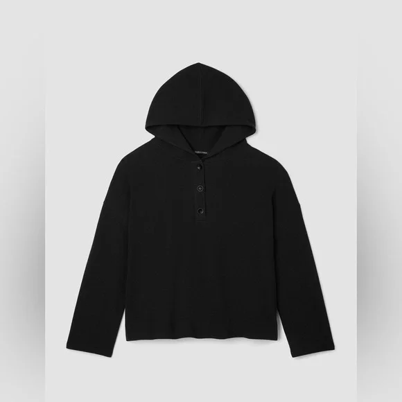 NWT EILEEN FISHER Waffle Cotton Blend Doubleknit Hooded Top - Picture 5 of 10
